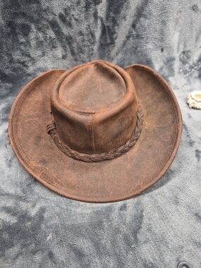 Minnetonka Outback Hat Brown Genuine Leather Western Cowboy Hat Medium